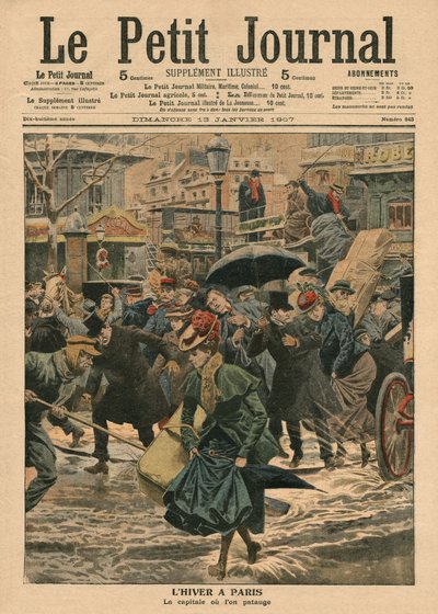 Winter in Paris, walking in the mud, illustration from 